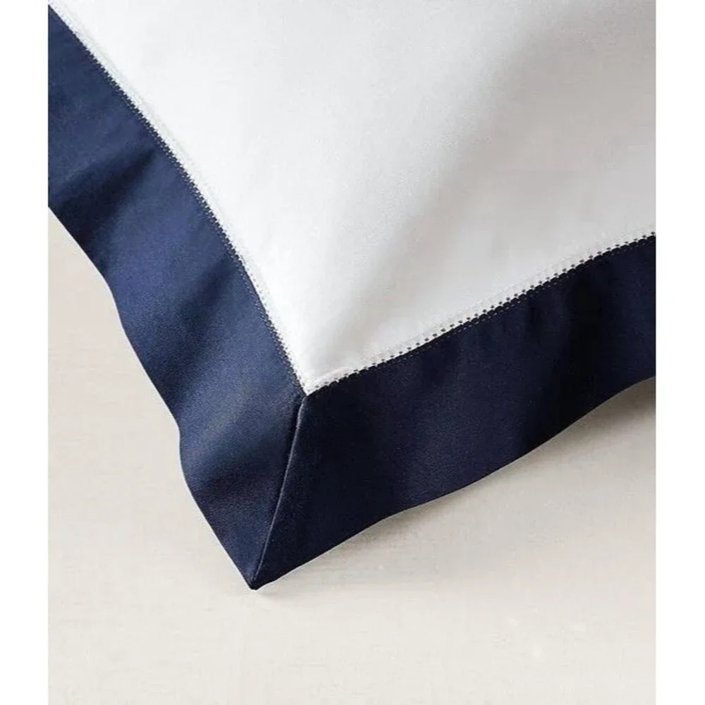 LOT 2 Ralph Lauren RL Organic Sateen Border European Shams 26x26” Polo Navy NEW